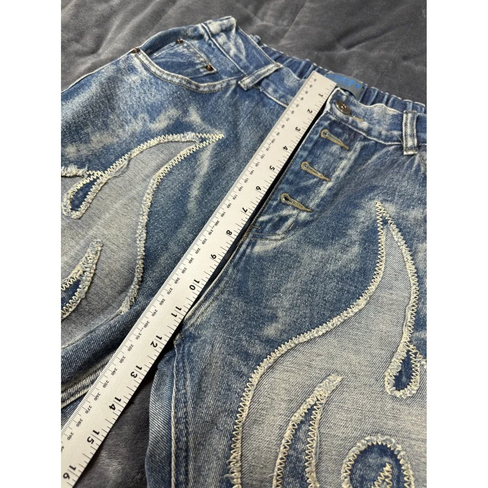 Choize Club XL Jeans Denim‎ Blue Flame Design Distressed Hem Elastic Waist - Picture 8 of 14